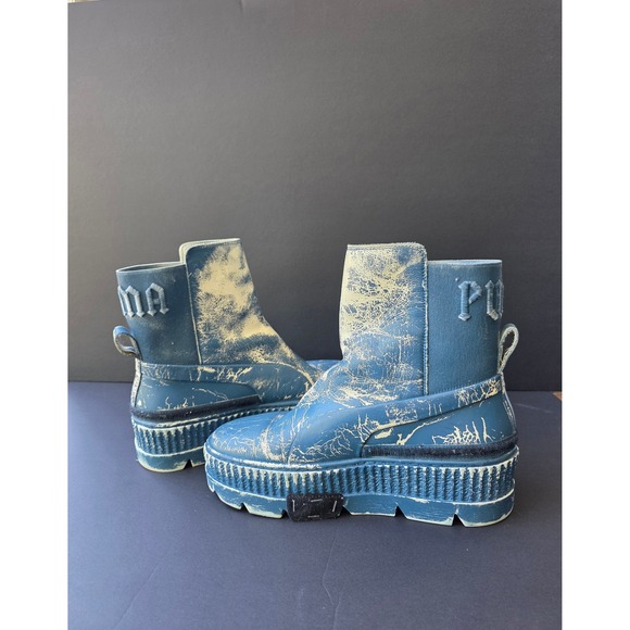 Puma X Fenty Other - Fenty x Puma Rihanna Chelsea Leather Boots Chunky Customized Distressed Blue 9.5